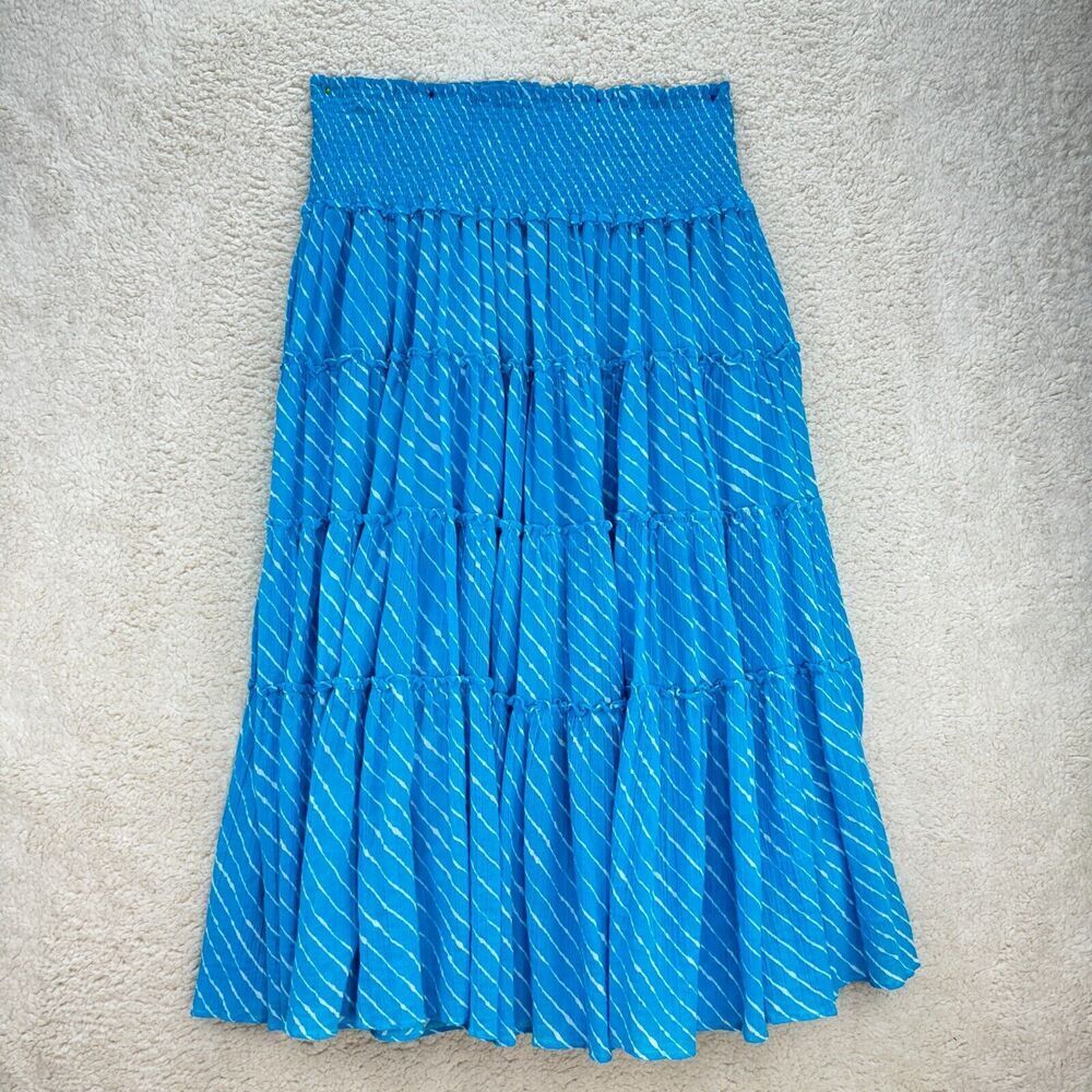 Lauren Ralph Lauren Womens Maxi Skirt Large Aqua Striped Tiered Cotton Lined - Picture 3 of 8